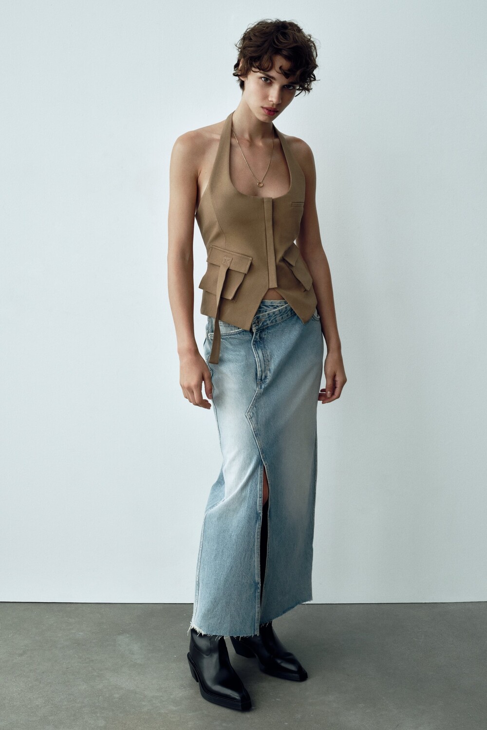 

Длинная юбка из денима trf Zara, синий