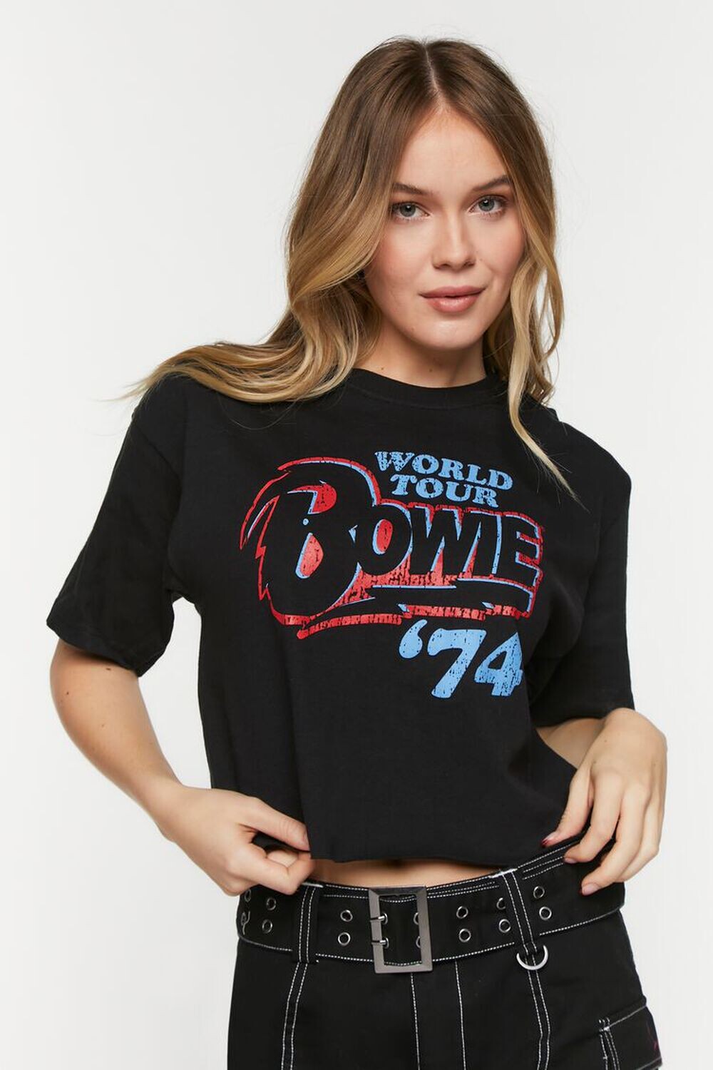 

Укороченная футболка Bowie с графическим рисунком Forever 21, черный