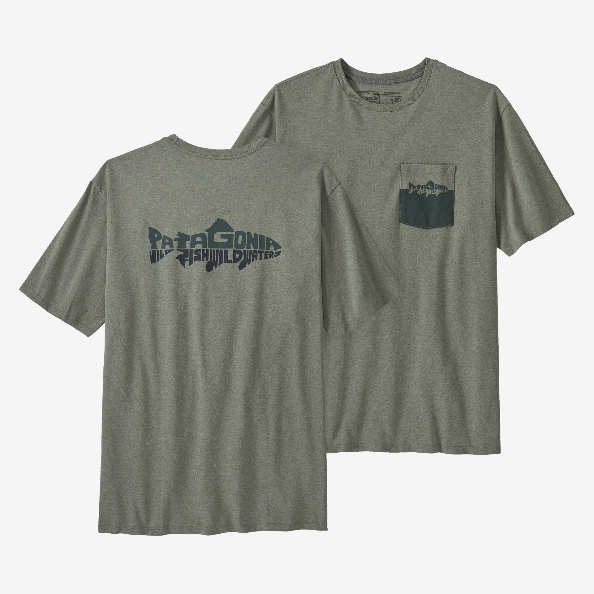Мужская ответственная футболка с карманом Wild Waterline Patagonia, цвет Sleet Green мужская ответственная футболка с логотипом и карманом patagonia черный