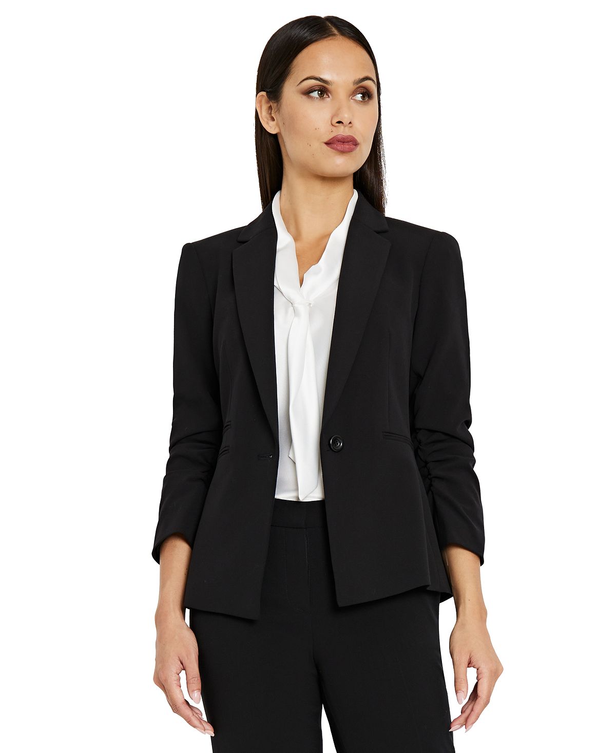 Женский пиджак с рюшами на одной пуговице и рукавами Tahari ASL, черный женский костюм с длинными рукавами приталенный пиджак с открытой спиной и перекрестной талией на одной пуговице осень 2022