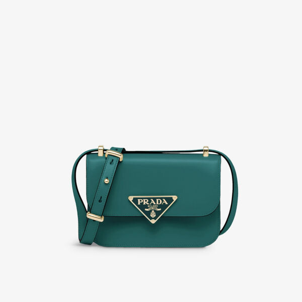 

Кожаная сумка на плечо с фирменной бляшкой Emblème Prada, зеленый