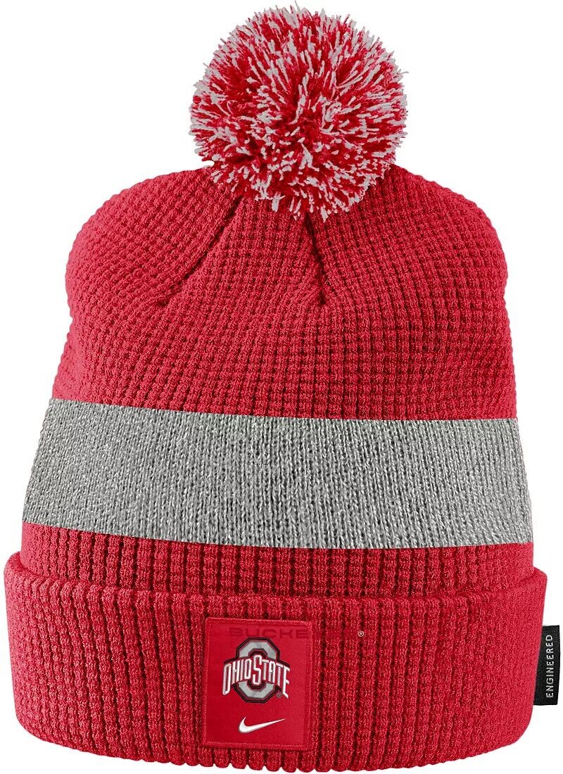 

Шапка-бини с манжетами и помпоном Nike Ohio State Buckeyes Scarlet Football Sideline