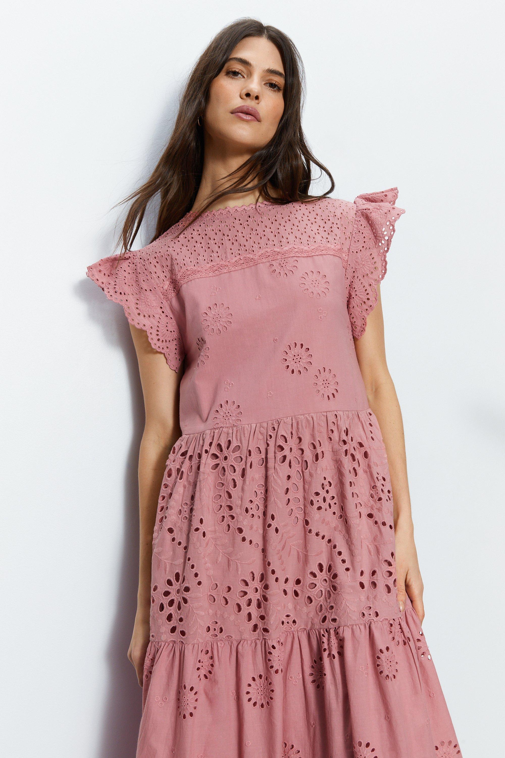 Многоярусное платье миди Broderie Warehouse, розовый