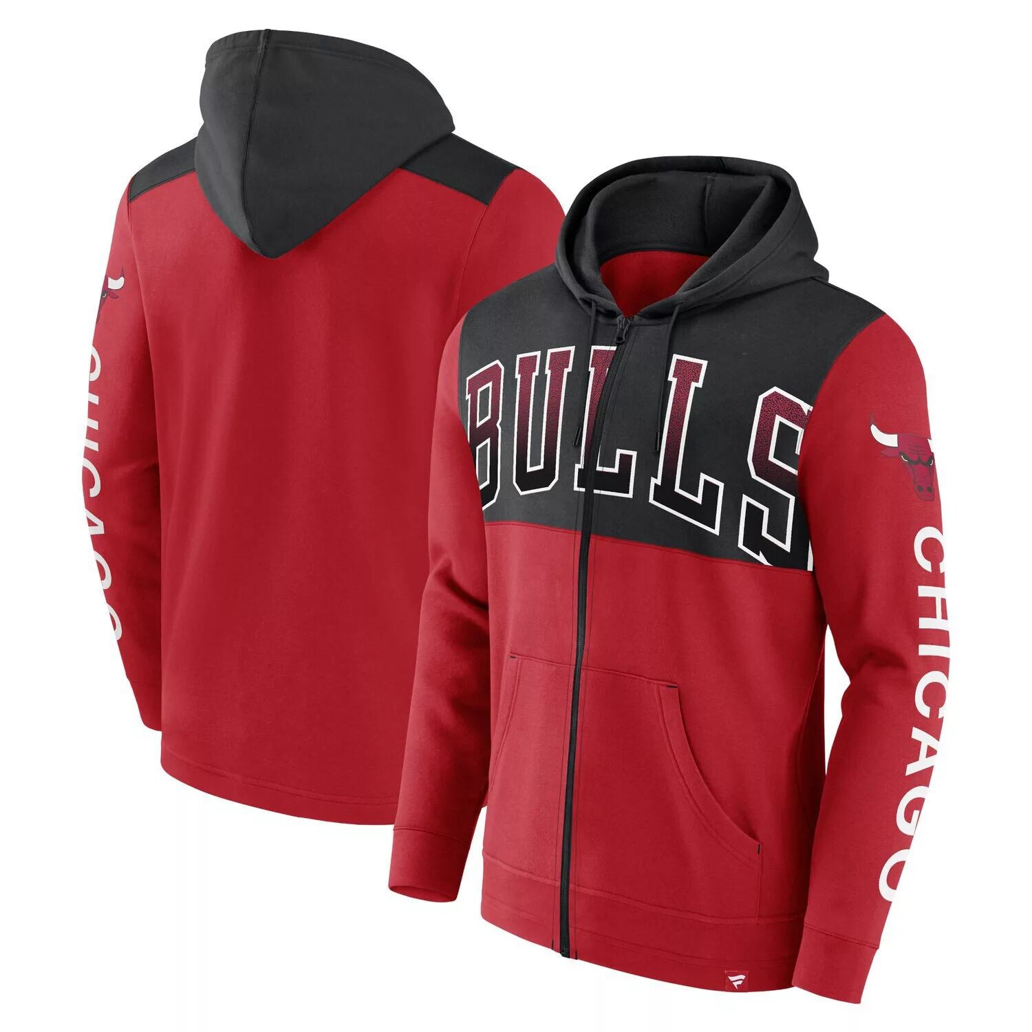

Мужская фирменная красная/черная толстовка с молнией во всю длину Chicago Bulls Skyhook Colorblock Fanatics, Черный