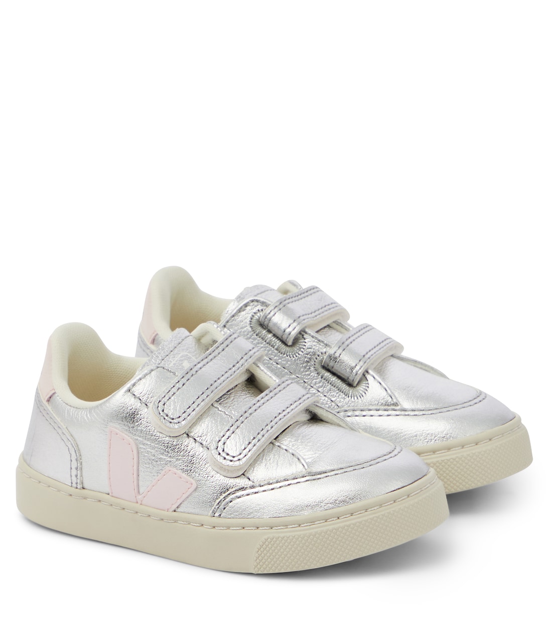 

Кроссовки v-12 из кожи с эффектом металлик Veja Kids, серебро