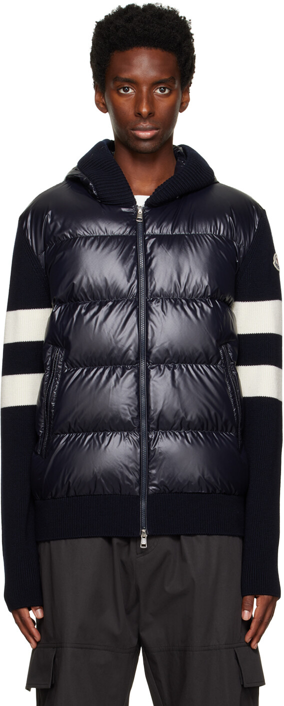 

Moncler Темно-синяя куртка-пуховик со вставками, Синий