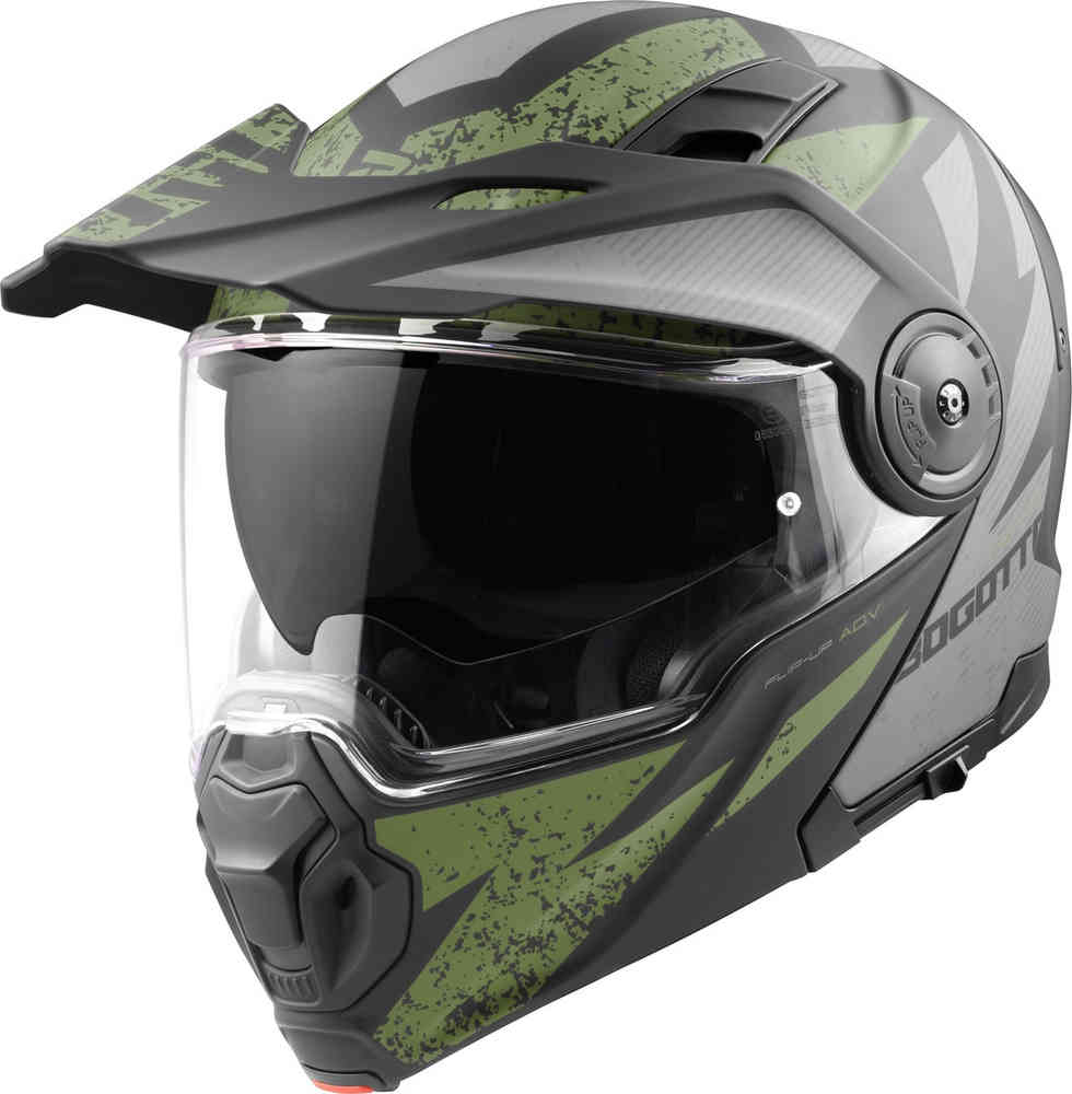 FG-102 Safari из стекловолокна для эндуро / откидной шлем Bogotto, черный матовый/серый/зеленый
