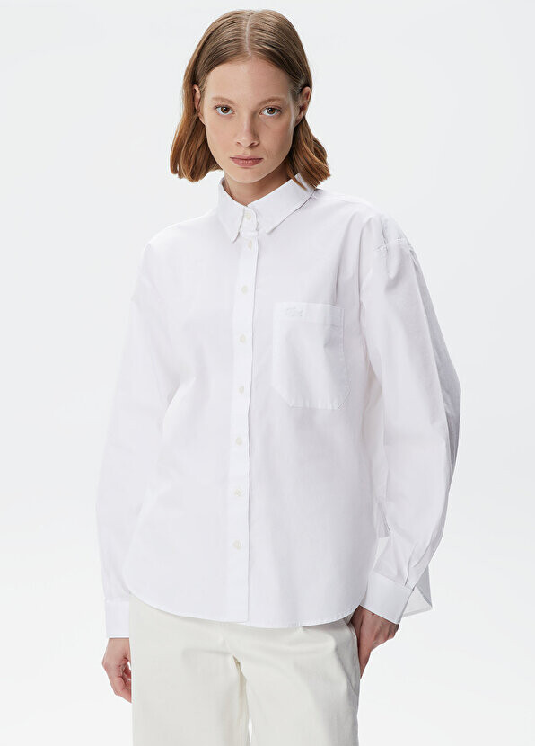 

Женская белая рубашка оверсайз с принтом Lacoste