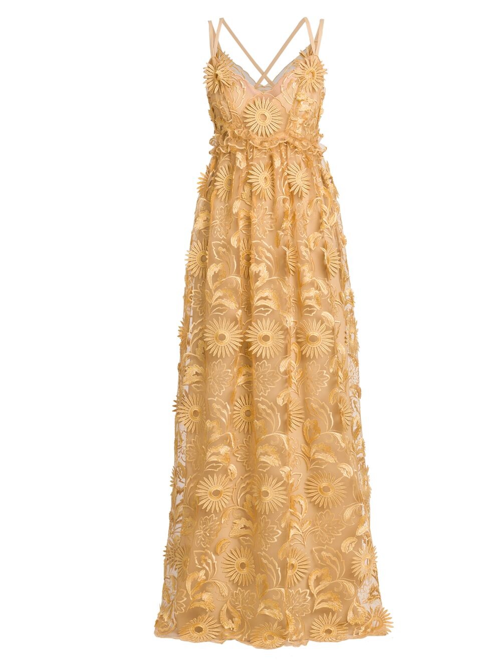

Платье макси с вышивкой Daisy Alberta Ferretti, бежевый