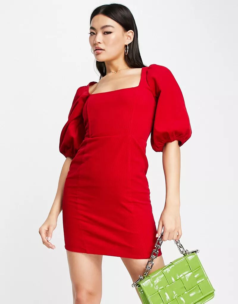 Красное вельветовое платье мини с корсетом ASOS