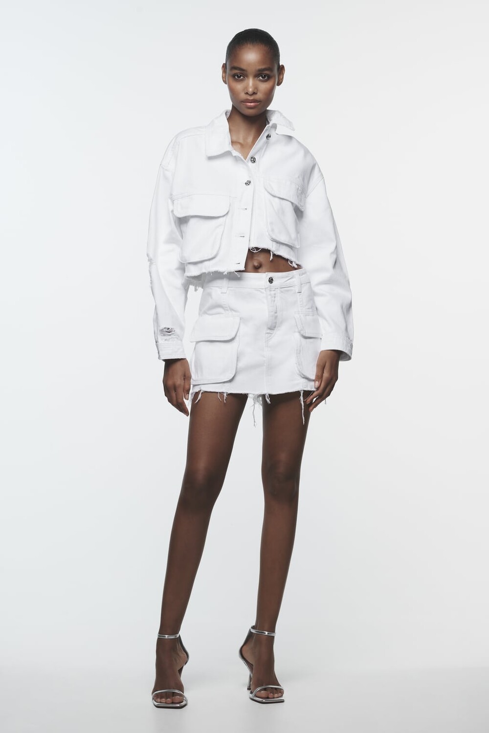 

Джинсовая куртка z1975 с рывами ZARA, белый