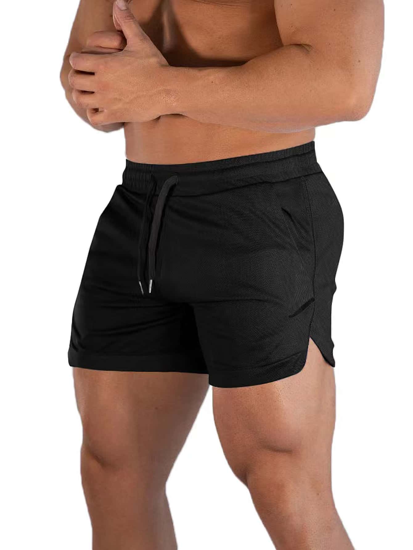 Мужские спортивные шорты SHEIN Fitness с карманами на талии и шнурком, черный