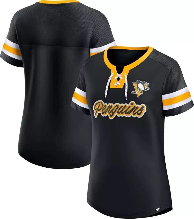 

Черная женская футболка НХЛ на шнуровке Pittsburgh Penguins Iconic Athena