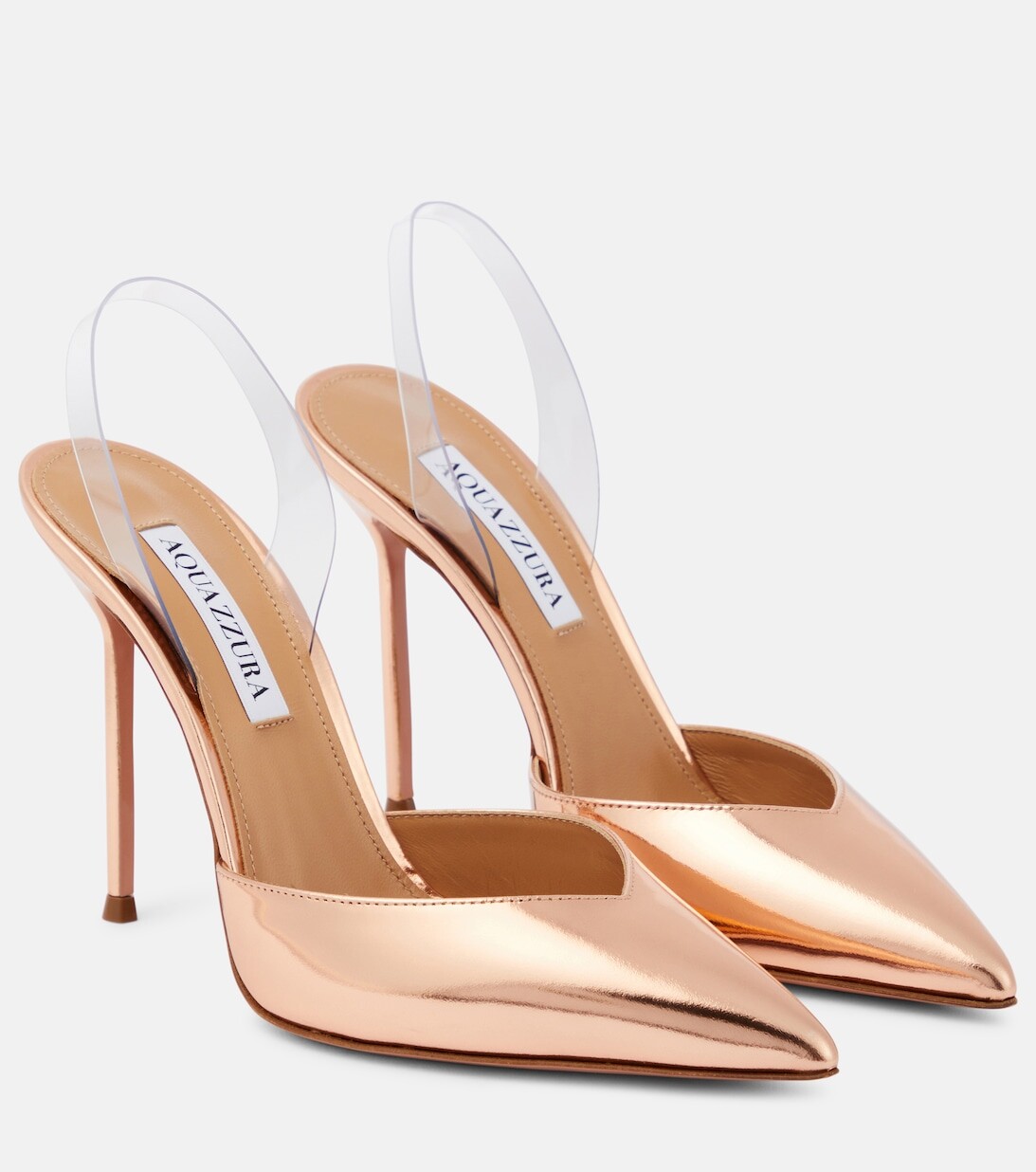 

Туфли-лодочки из кожи и ПВХ с ремешком на пятке Aquazzura, золотой