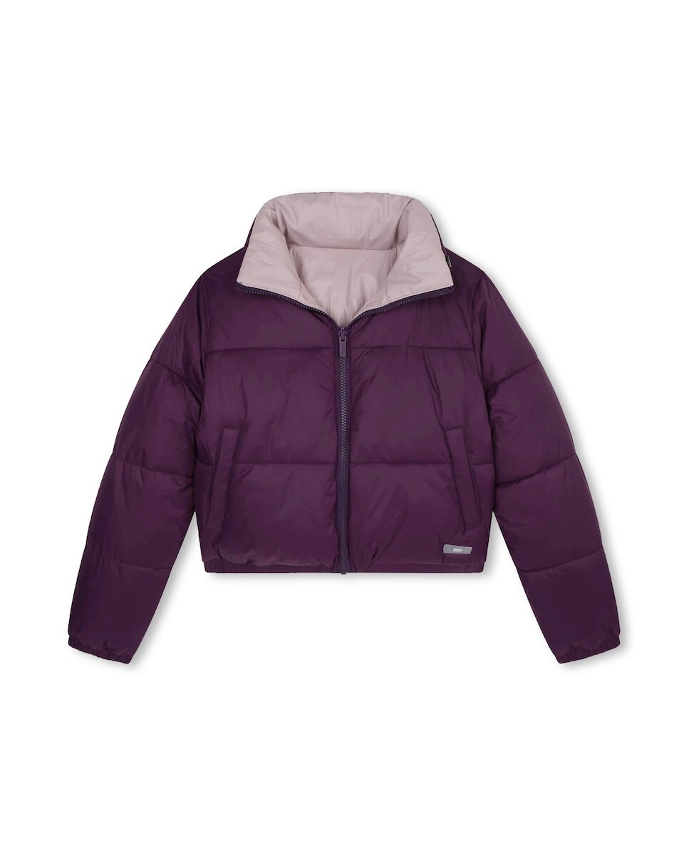 

Двусторонний пуховик для девочки с капюшоном DKNY, фиолетовый