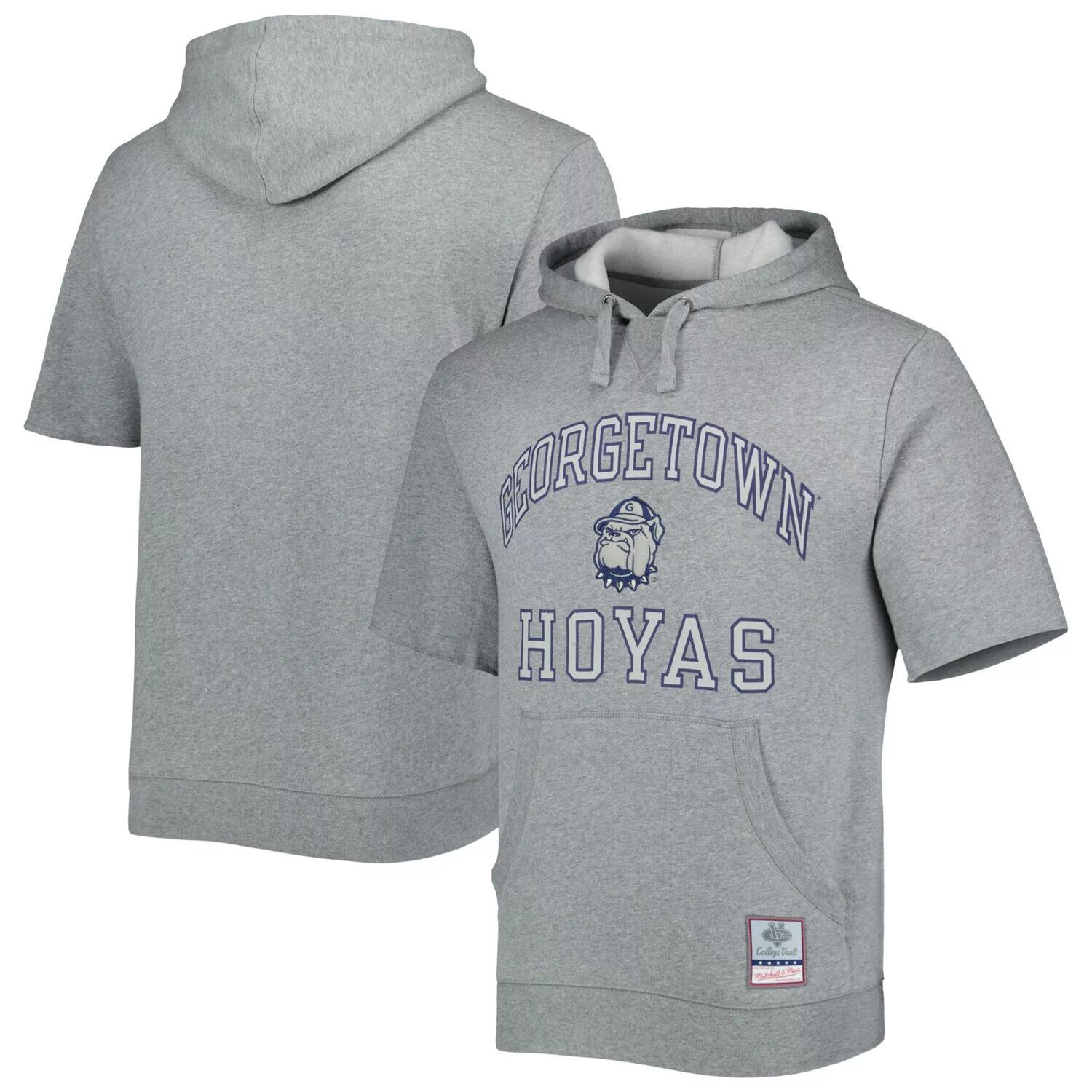 

Мужской пуловер с короткими рукавами и надписью Mitchell & Ness Heathered Grey Georgetown Hoyas с капюшоном