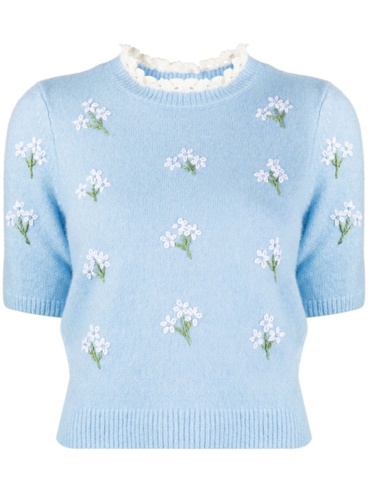 

SHUSHU/TONG floral-embroidered short-sleeve jumper, синий