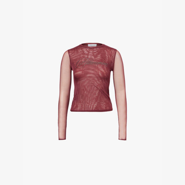 

Топ из сетчатой ткани облегающего кроя, украшенный стразами Blumarine, бургундия
