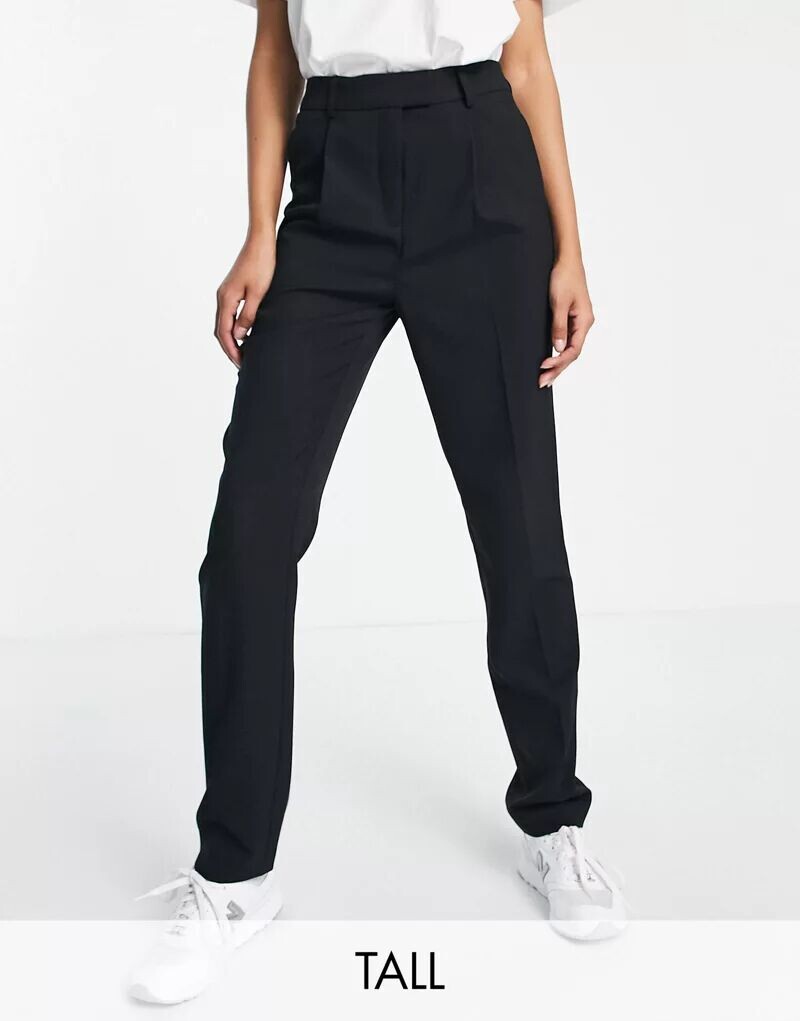 

Черные узкие брюки со складками и завышенной талией Topshop Tailored