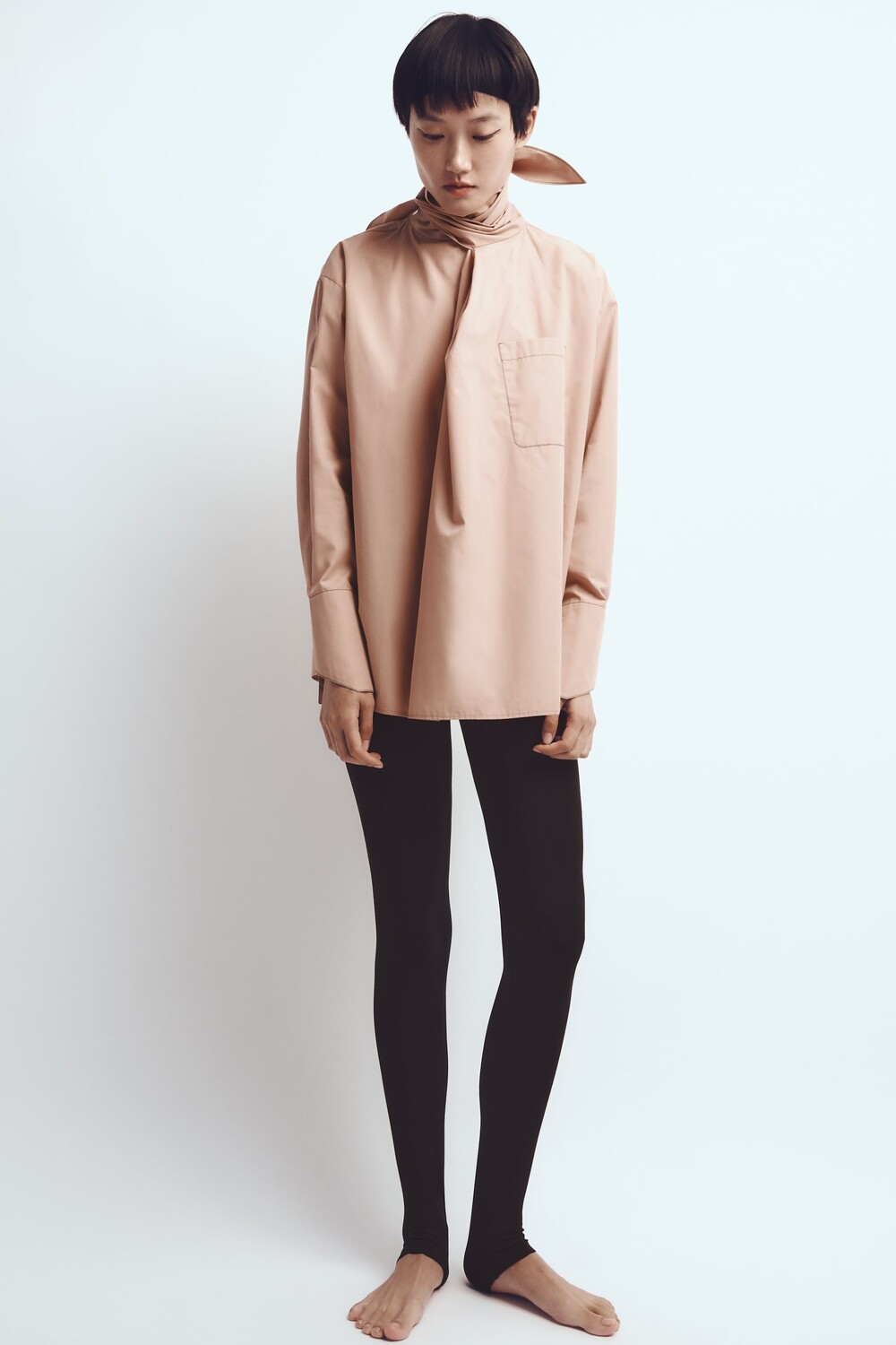 

Рубашка из поплина с лентой Zara, глина