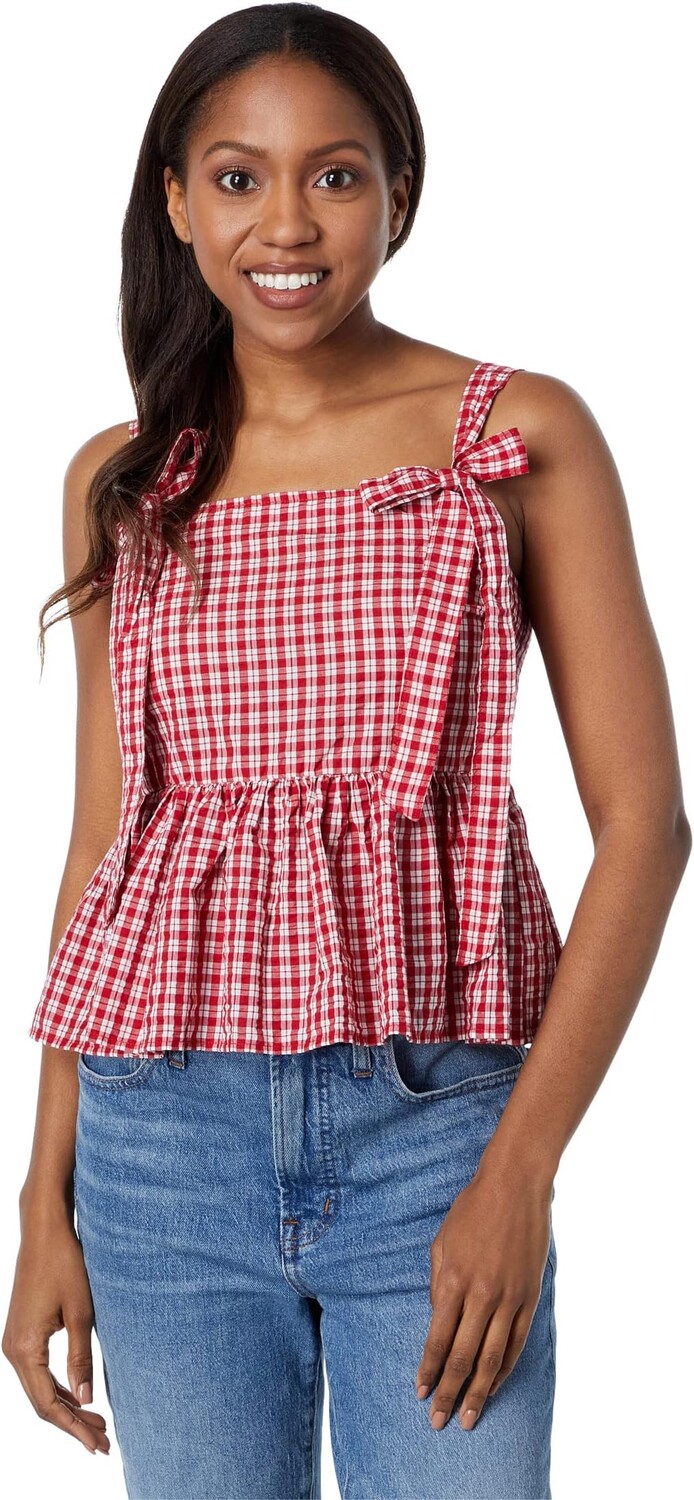 

Топ Madewell Rosalie Tie-Strap Top in Seersucker Check, цвет Bandana Red