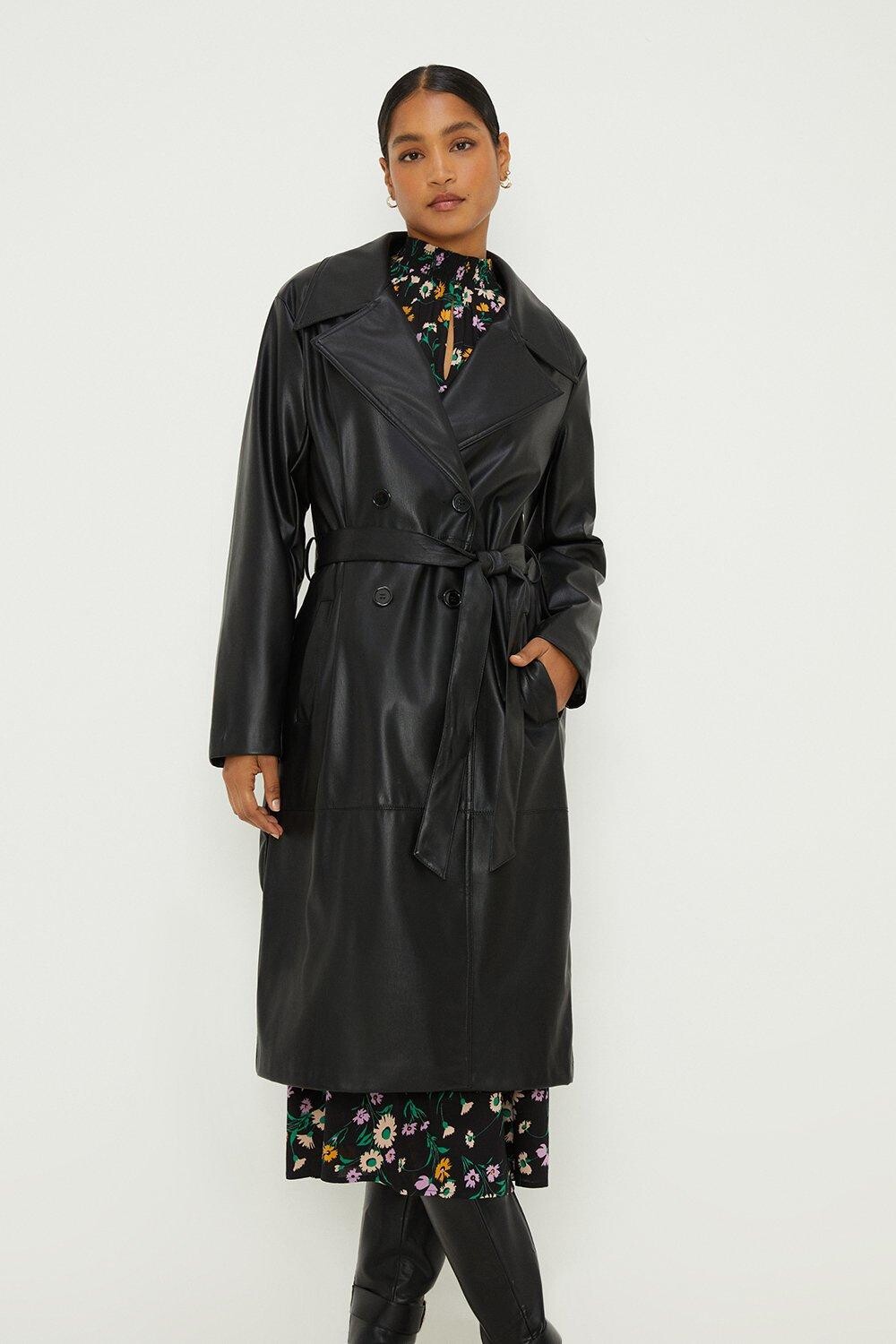

Удлиненный тренч из искусственной кожи Dorothy Perkins, черный