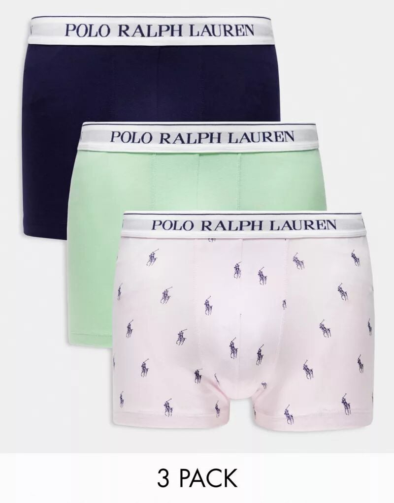 

Комплект из трех трусов темно-синего/зеленого/розового цвета с логотипом Polo Ralph Lauren и поясом с логотипом