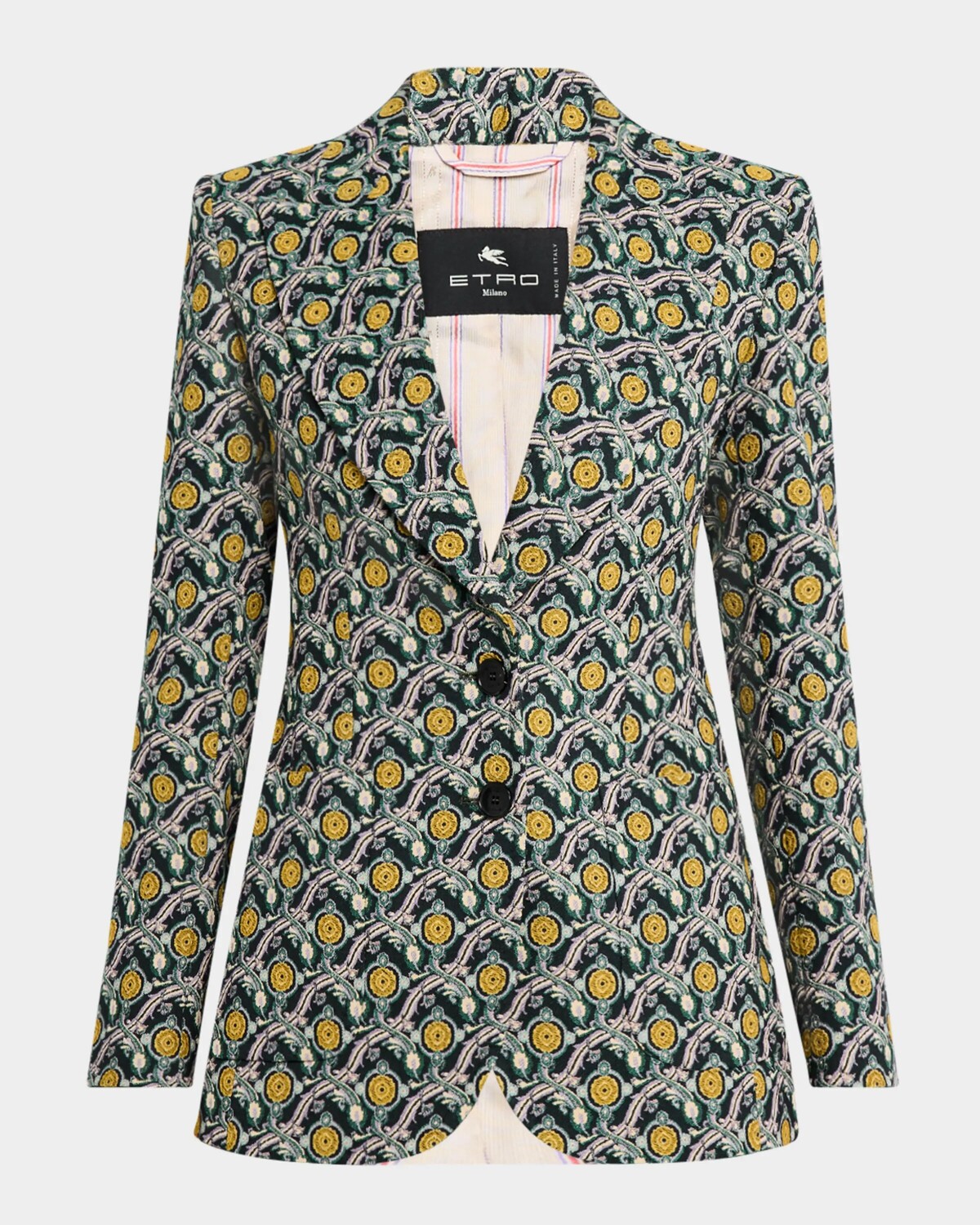 

Однобортный пиджак двойной вязки с медальоном Etro, цвет Multicol On Green Ba