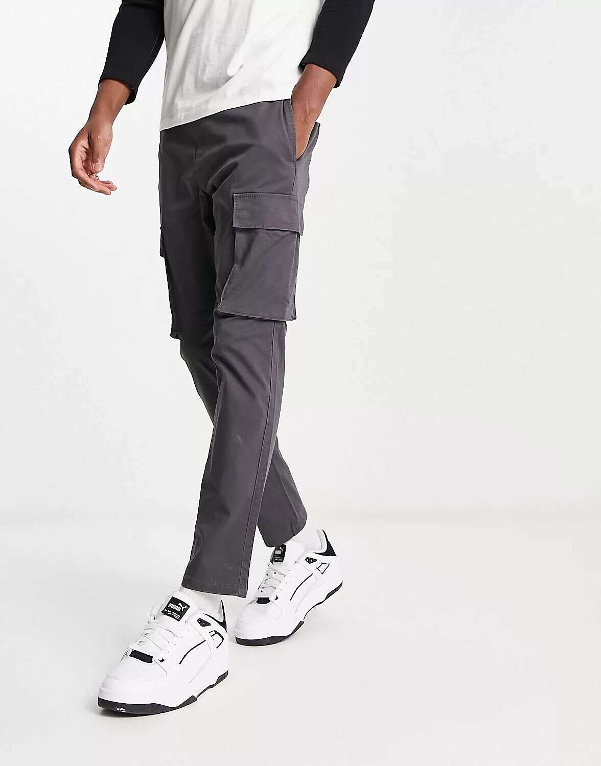 Серые зауженные брюки-карго с эластичной талией Only & Sons