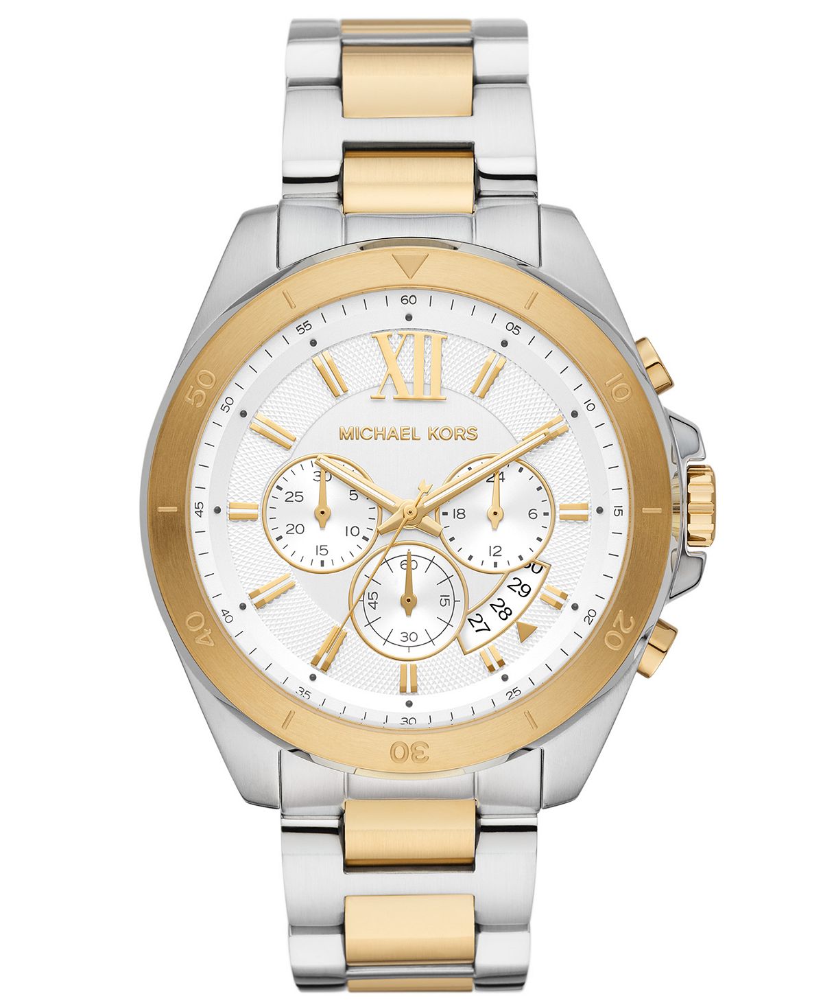 

Мужские часы Brecken Chronograph с двухцветным браслетом из нержавеющей стали, 45 мм Michael Kors