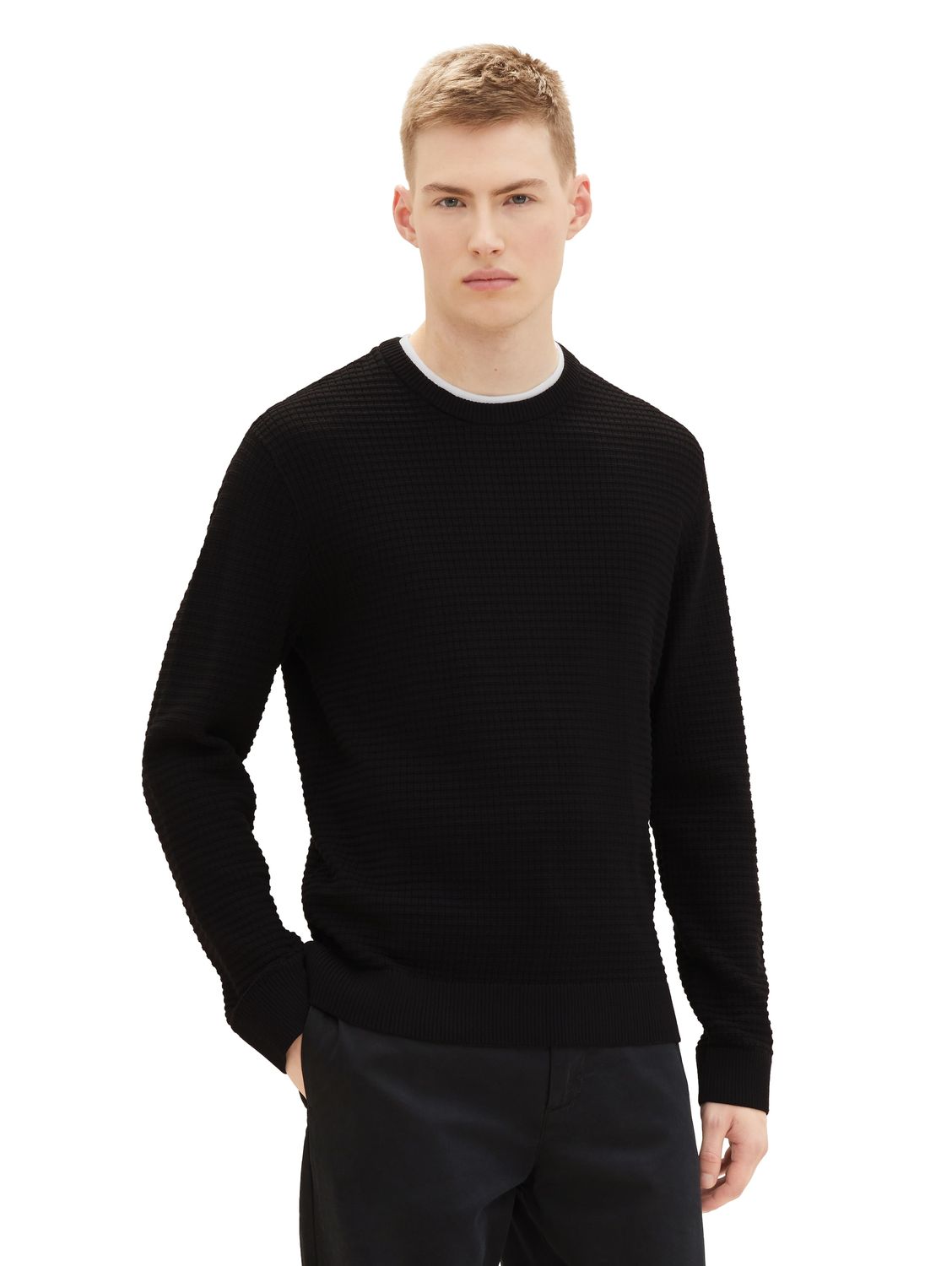 Пуловер TOM TAILOR Denim STRUCTURED DOUBLELAYER, черный пуловер tom tailor denim structured doublelayer синий