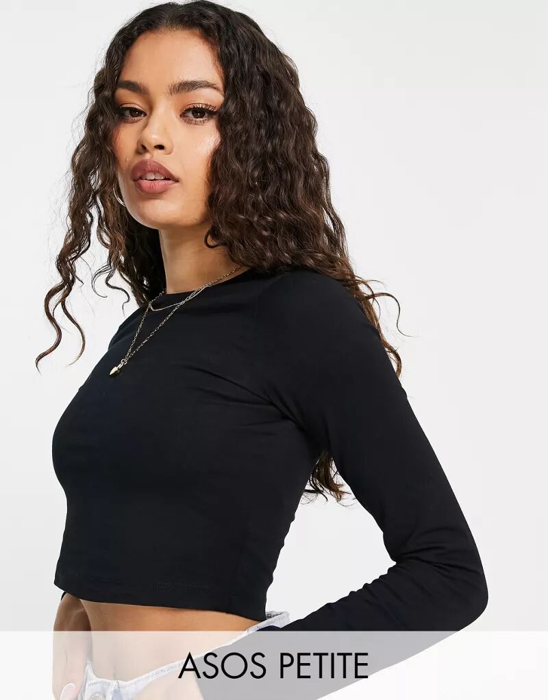 

Черный укороченный топ с длинными рукавами ASOS DESIGN Petite