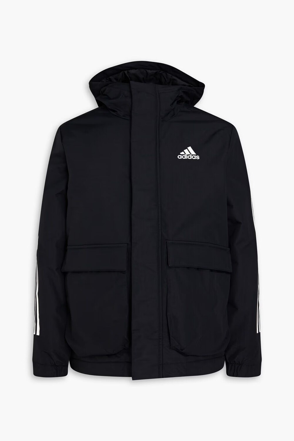 

Полосатая стеганая куртка с капюшоном Adidas, черный
