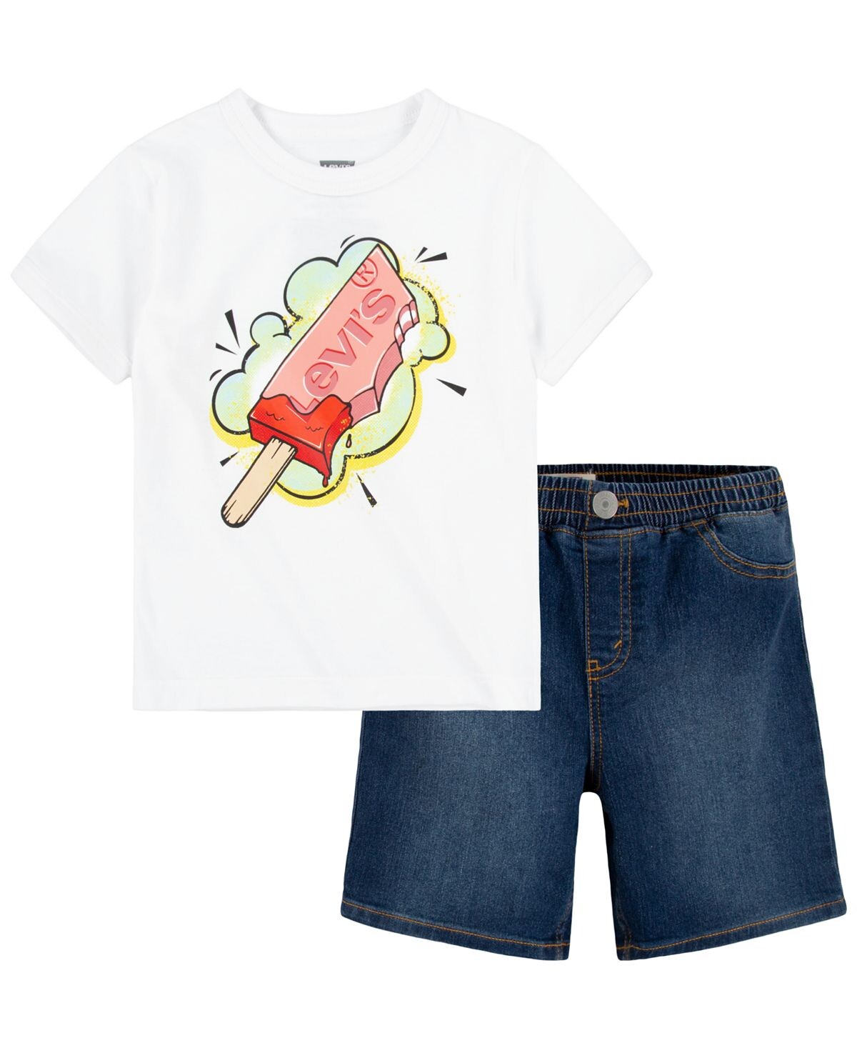 

Футболка с рисунком Popsicle и короткий комплект для маленьких мальчиков Levi's