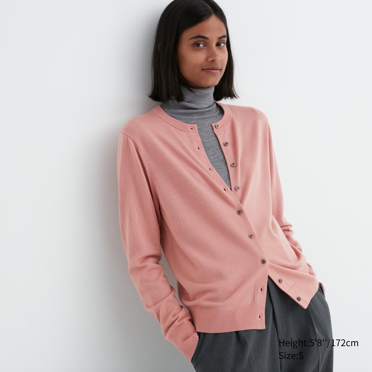 

Кардиган Uniqlo женский из шерсти мериноса с круглым вырезом, розовый