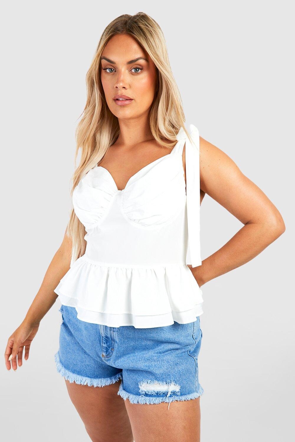 

Топ с баской и завязками на плечах Boohoo, белый