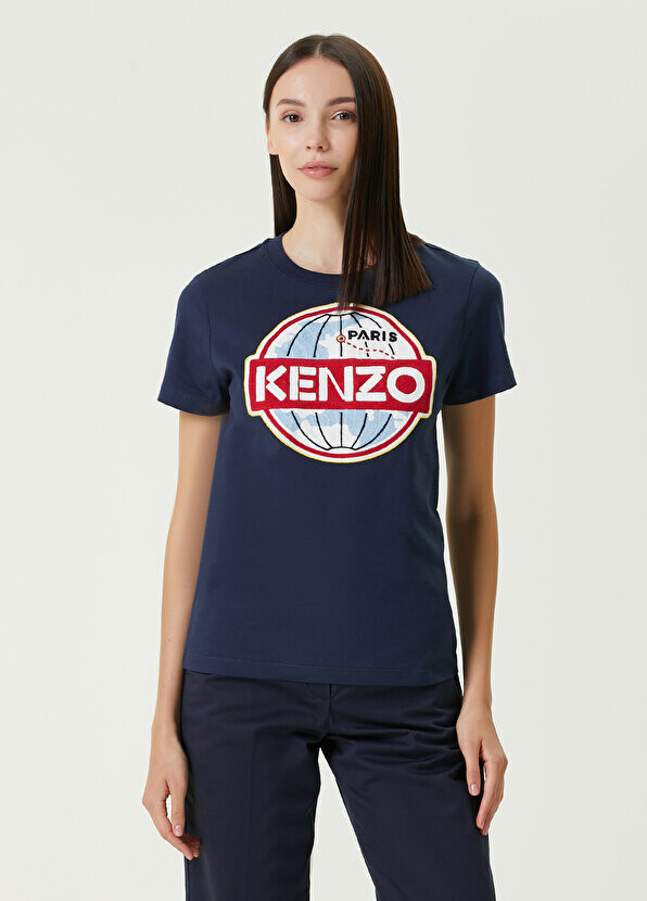 

Темно-синяя футболка с круглым вырезом и логотипом Kenzo, Синий