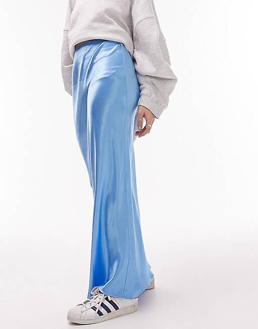 

Синяя атласная юбка макси Topshop