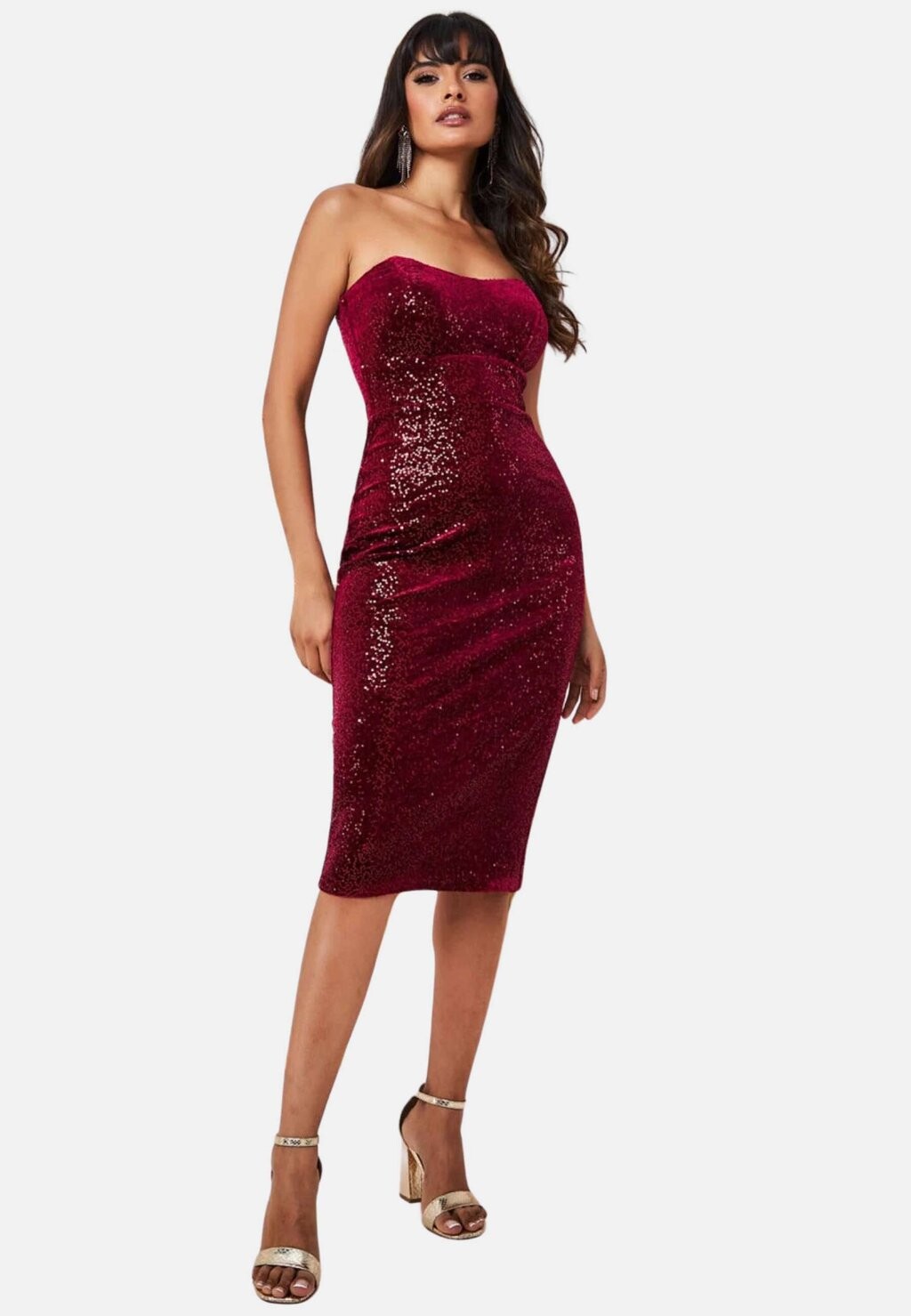 

Коктейльное платье / Вечернее платье BANDEAU SEQUIN MIDI Goddiva, красный, Черный