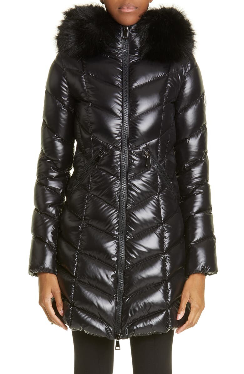 

Стеганое пуховое пальто Fulmarre с отделкой из искусственного меха MONCLER, черный