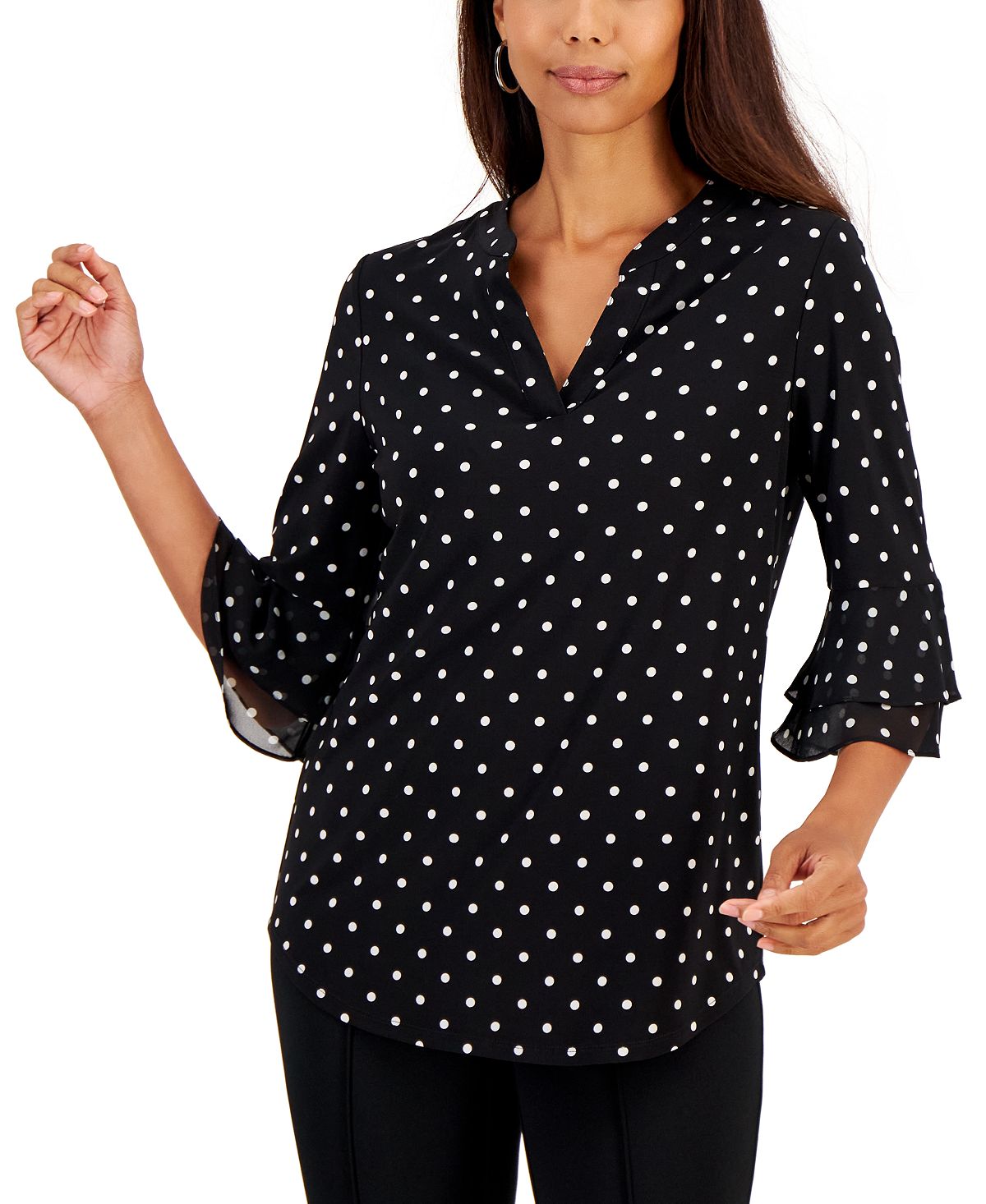 цена Блуза Petite с треугольными рукавами и V-образным вырезом в горошек Kasper
