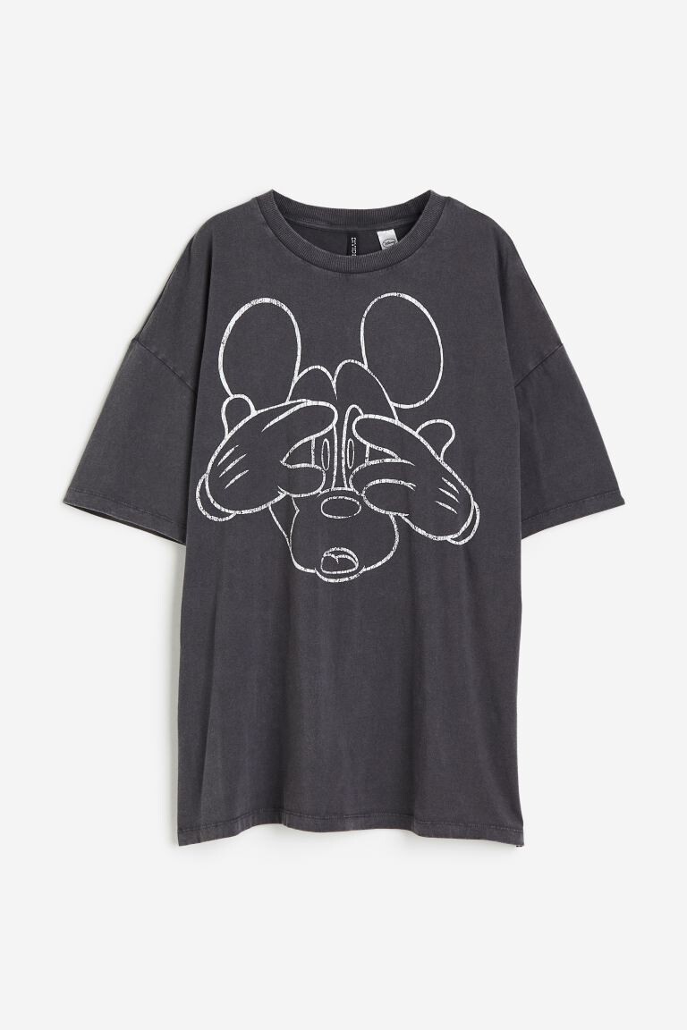 

Футболка H&M Mickey Mouse Oversized With Printed Motif, темно-серый