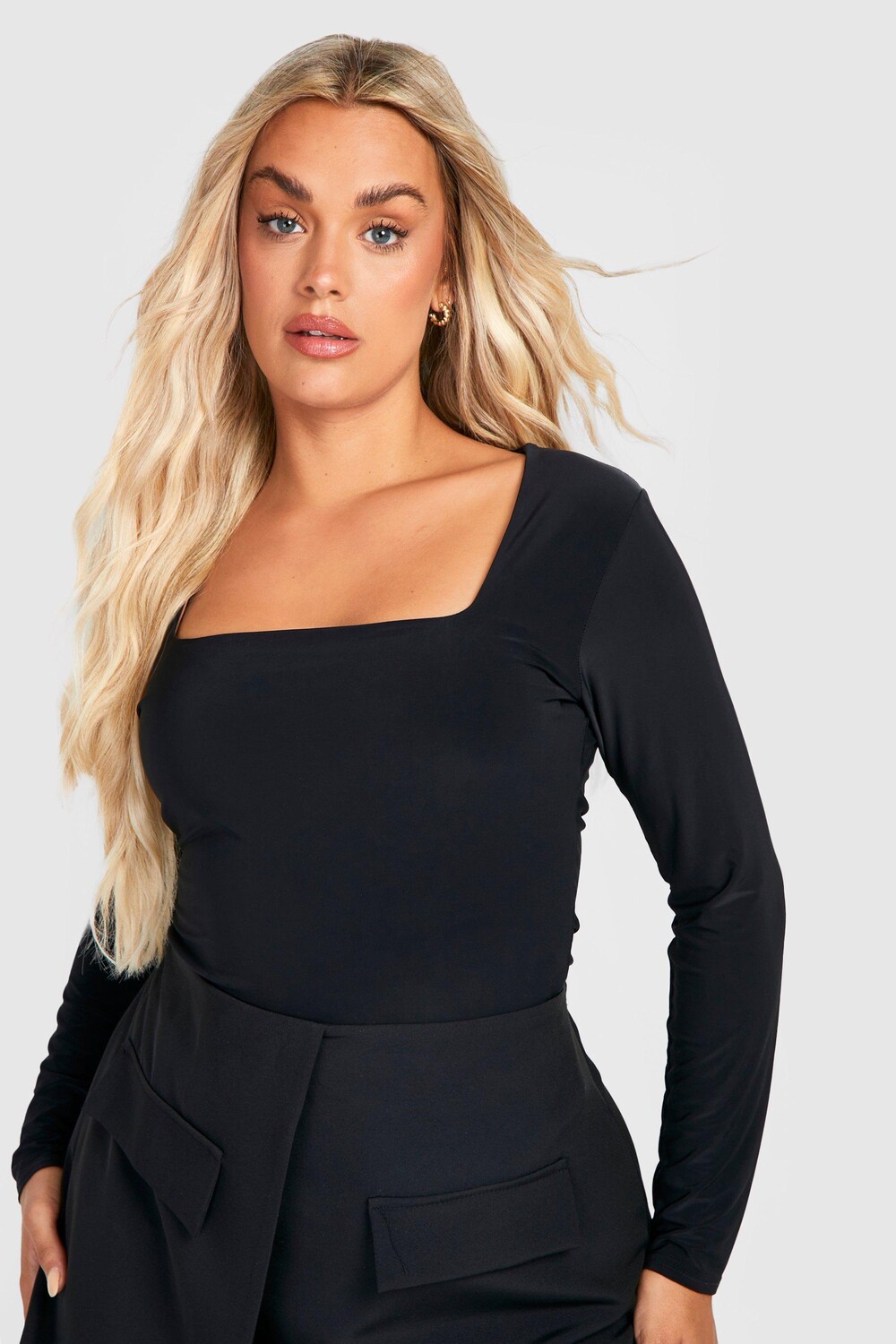 

Боди plus объединенное с квадратным вырезом Boohoo, черный