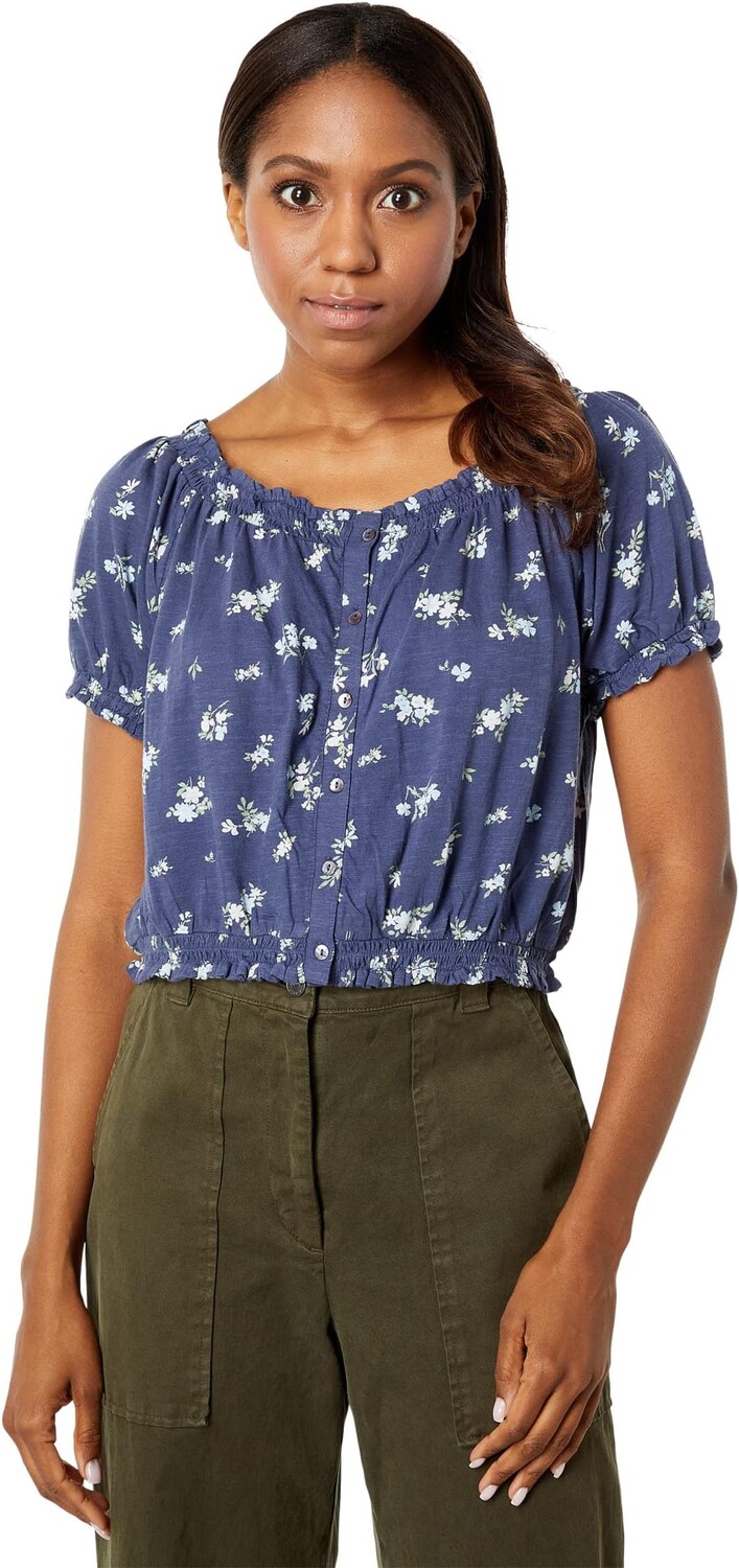 

Пуловер Lucky Brand Feminine Buble Hem with Buttons, цвет Navy Multi