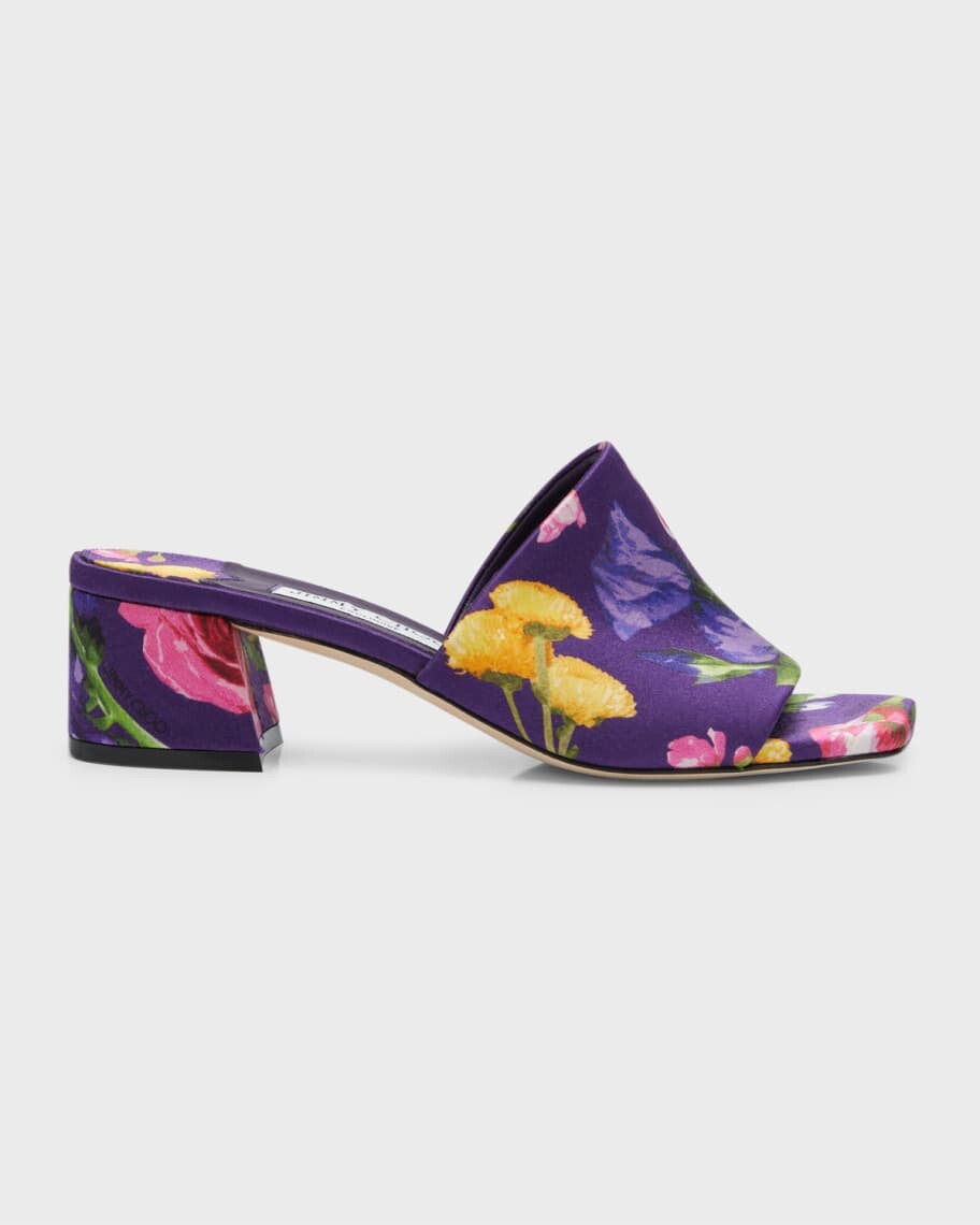 

Атласные сандалии без задника Themise с цветочным принтом Jimmy Choo