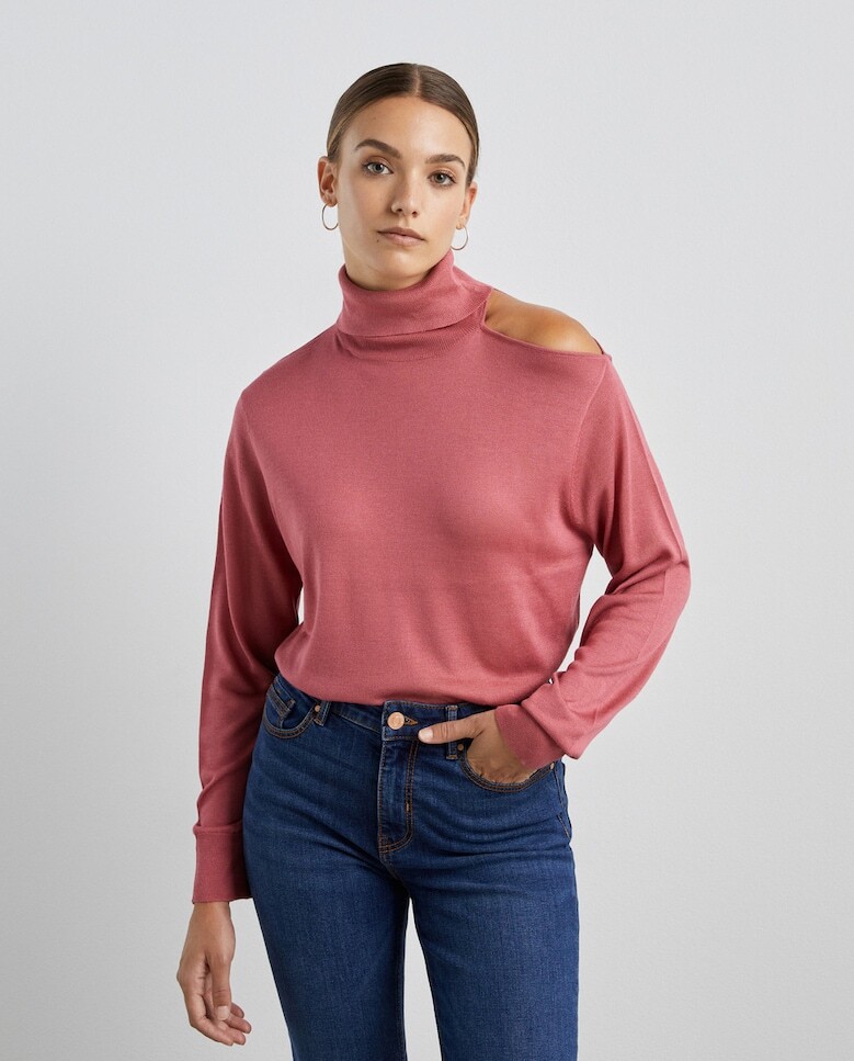 

Женский свитер с высоким воротником и вырезом Easy Wear, розовый