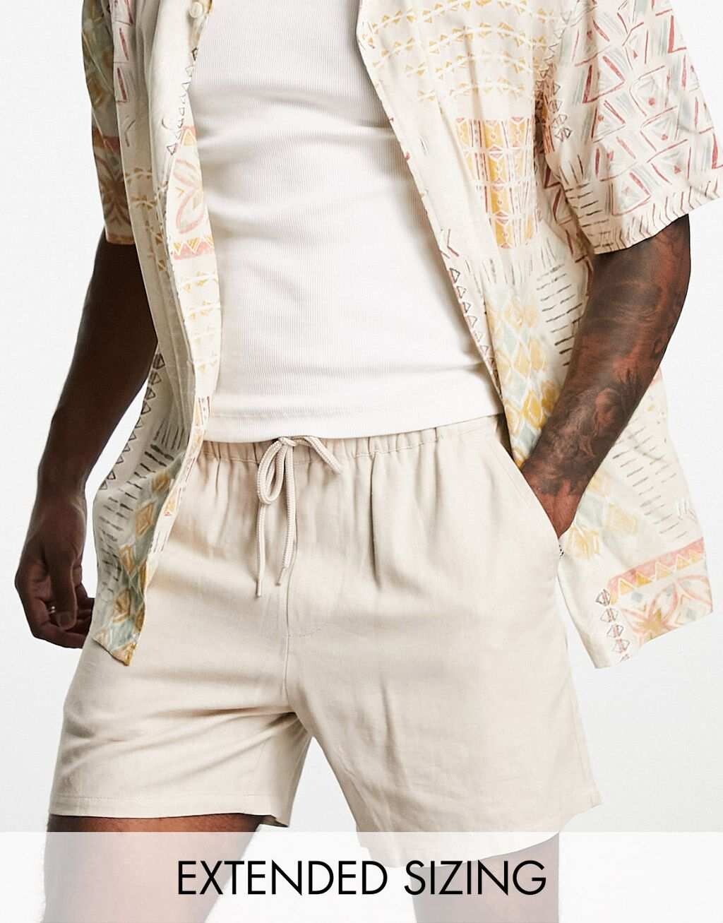 

Укороченные бежевые шорты из льняного микса ASOS DESIGN
