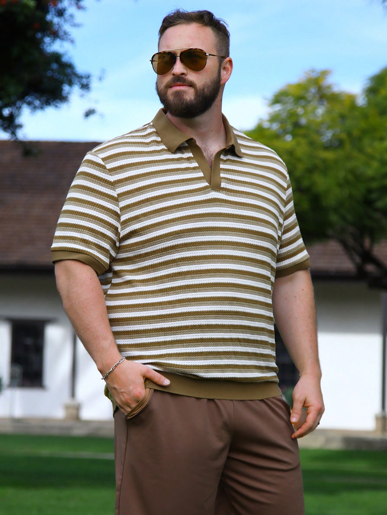 Мужская рубашка-поло в полоску с цветными блоками Manfinity RSRT больших размеров, многоцветный