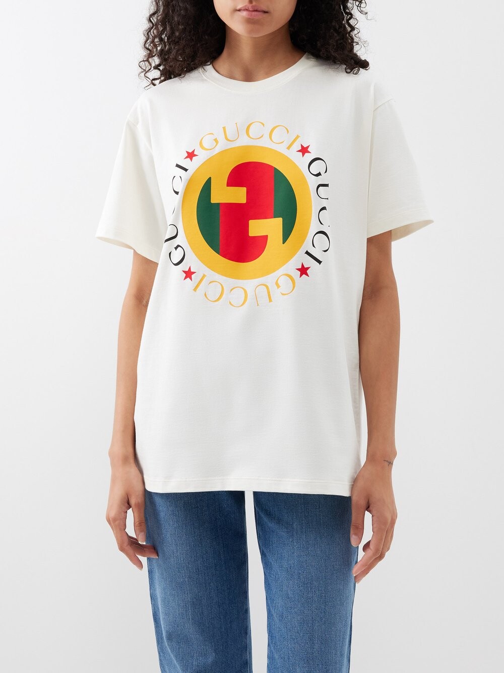 

Футболка из хлопкового джерси с принтом gg Gucci, белый