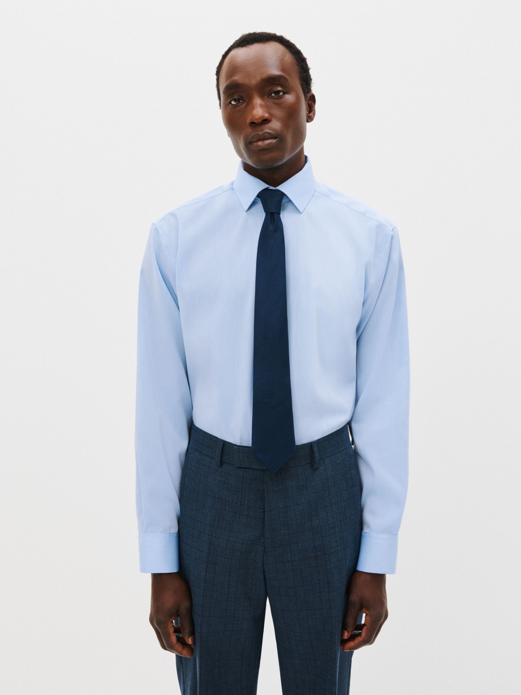 John Lewis саржевая рубашка обычного кроя с одним манжетом, синяя цена и фото